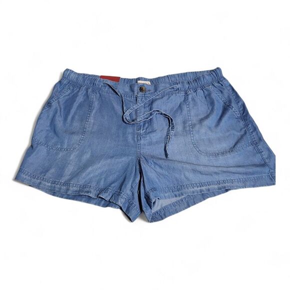 NWT Blue Chambray Shorts XXL 4” Stretchy Waist Pockets Drawstring Vacation - Picture 2 of 7